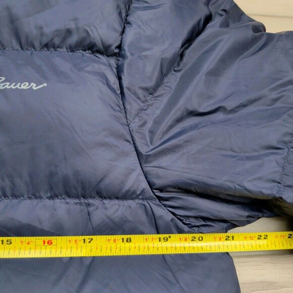 Eddie Bauer Down Puffer Jacket Mens Medium EB650 Wide Channel Hooded Blue NWT - Picture 8 of 12
